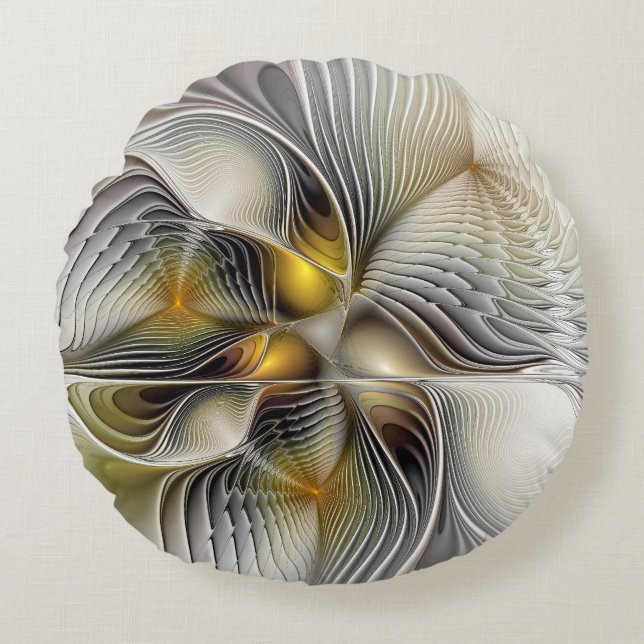 Almofada Redonda Fractal Abstrato 3D De Illusão Óptica Com Profundi (Frente)