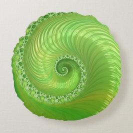 Almofada Redonda Fractal Espiral Verde Moderno