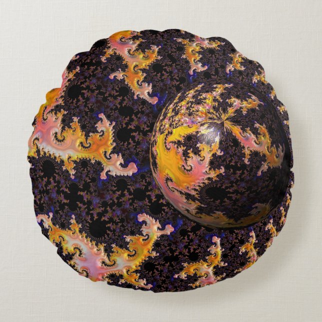 Almofada Redonda Fractal Firestorm Sphere (Frente)