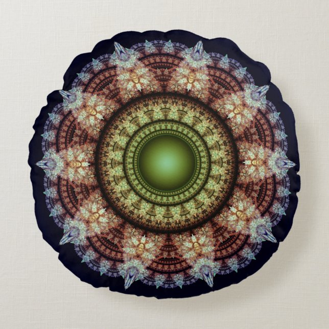 Almofada Redonda fractal oriental esplêndido ornamento (Frente)