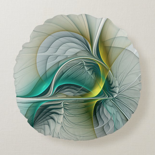 Almofada Redonda Fractal Teal De Turquoise Com Ouro Hipnótico (Frente)