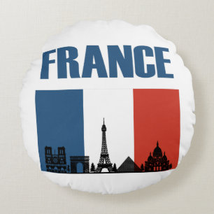 Almofada Redonda França Viagem - Paris City Skyline French Flag