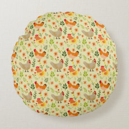 Almofada Redonda Frango sem Fazenda e Padrão Floral