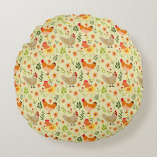 Almofada Redonda Frango sem Fazenda e Padrão Floral