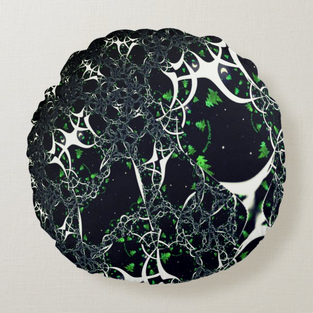 Almofada Redonda Fratural branco imperfeito no espaço negro, tricot (Frente)