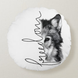Almofada Redonda Freedom Wolf Minimal Line Art -