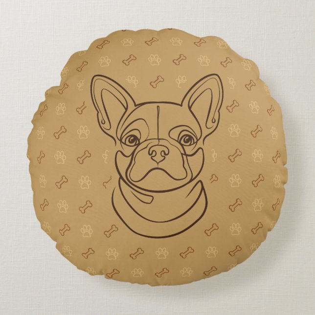 Almofada Redonda French Bulldog Decorative Line Art Pattern (Frente)