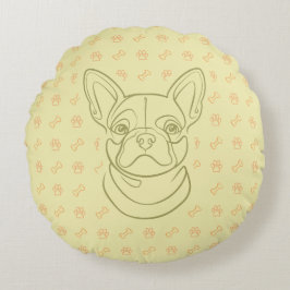 Almofada Redonda French Bulldog Decorative Line Art Pattern