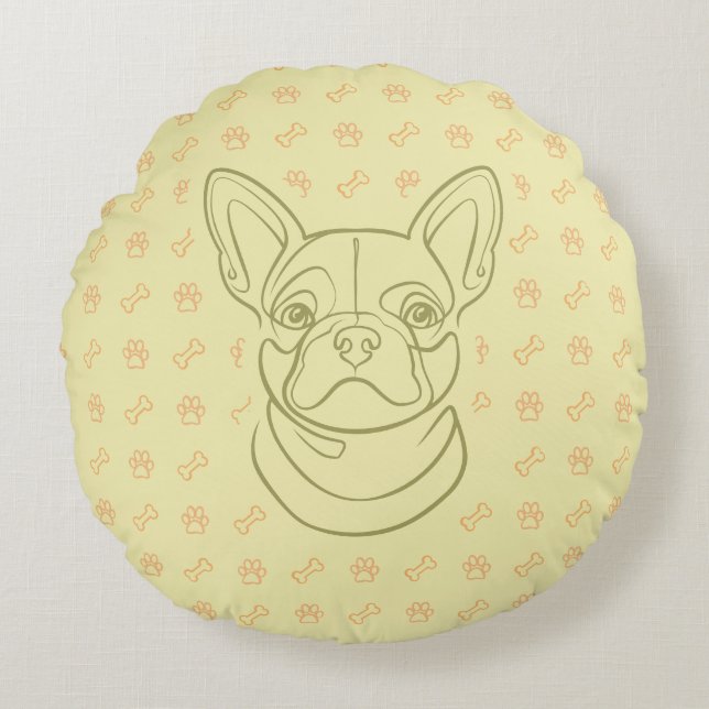 Almofada Redonda French Bulldog Decorative Line Art Pattern (Frente)