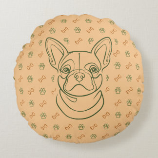 Almofada Redonda French Bulldog Decorative Line Art Pattern