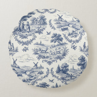 Almofada Redonda French Country - Blue & Cream Toile Countryside
