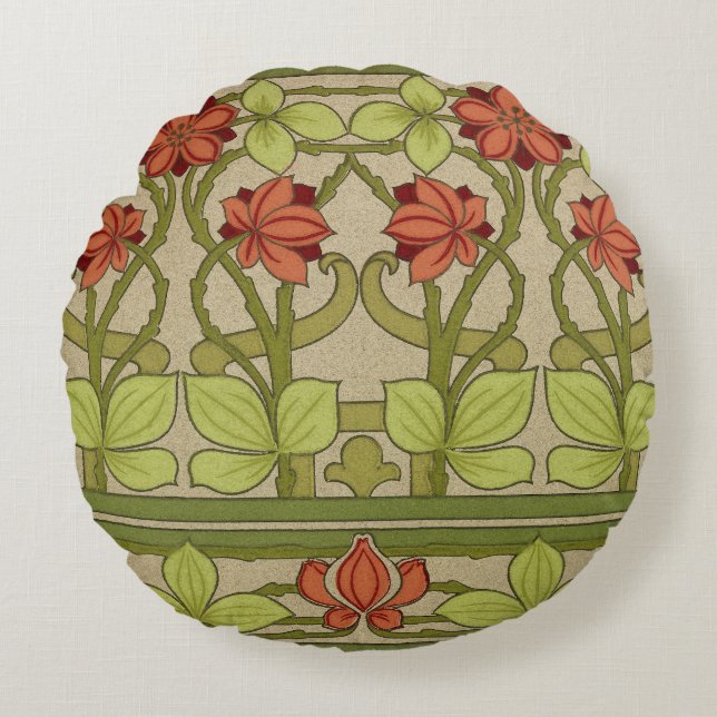 Almofada Redonda Frieze Border Art Nouveau Floral (Frente)