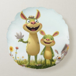 Almofada Redonda Fröhliche Wiesengang – Bunte Tierfreunde im Frühli