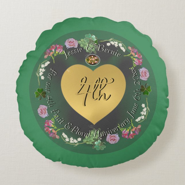 Almofada Redonda fruta 4 e aniversário floral + Travesseiro PhotoRo (Frente)