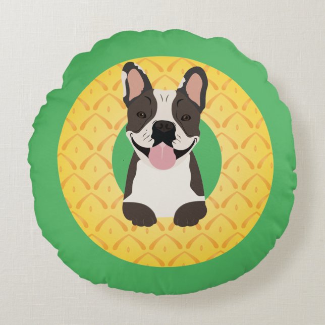 Almofada Redonda Fruta de ananás-boi francês (Frente)