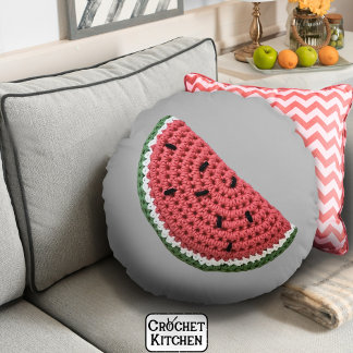 Almofada Redonda Fruta de Melancia de Crochet de Vovó Mínima Cozy