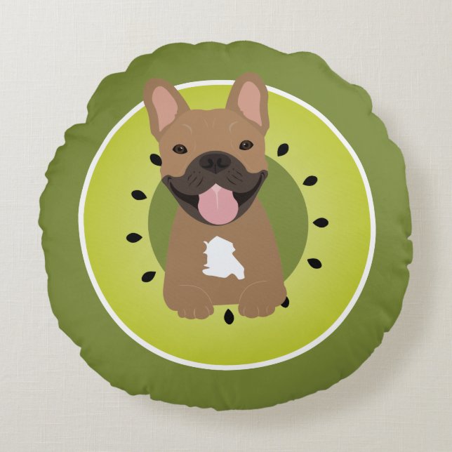Almofada Redonda Fruta do Buldogue Francês Kiwi (Frente)