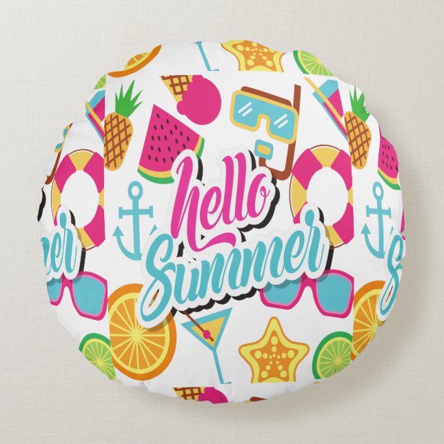 Almofada Redonda Frutas de desenho animado (Frente)