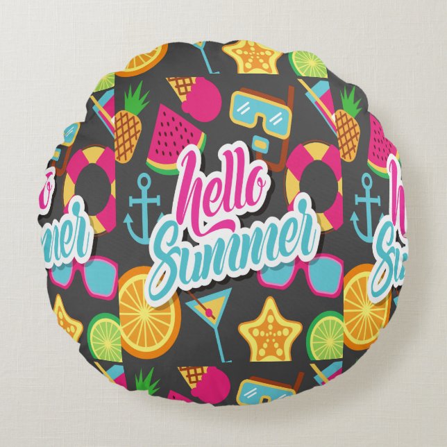 Almofada Redonda Frutas de desenho animado (Frente)