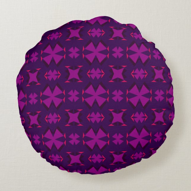 Almofada Redonda Fuchsia Geotech: A Vibrant Abstract Geometric Text (Verso)
