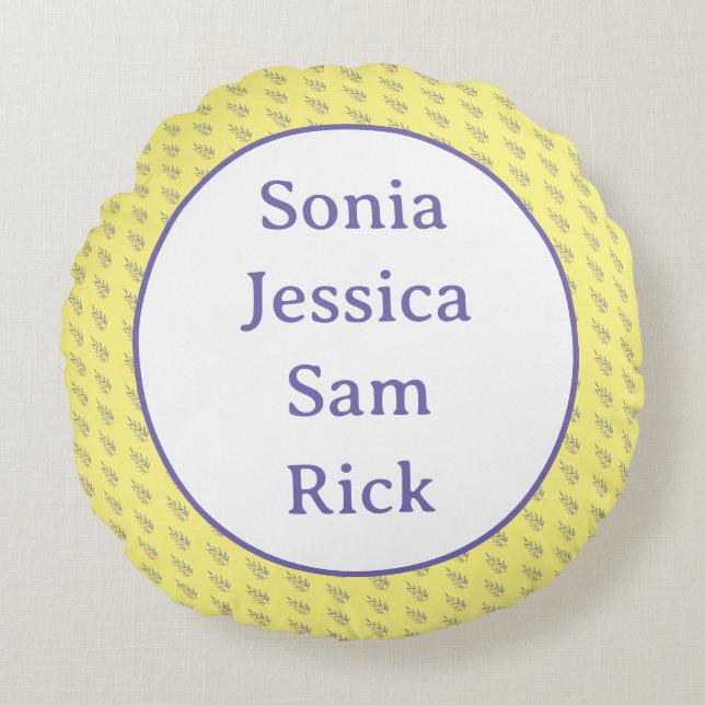 Almofada Redonda Fundo Amarelo com Folhas (Frente)