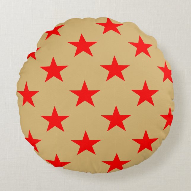 Almofada Redonda Fundo Beige E Estrelas Vermelhas (Frente)