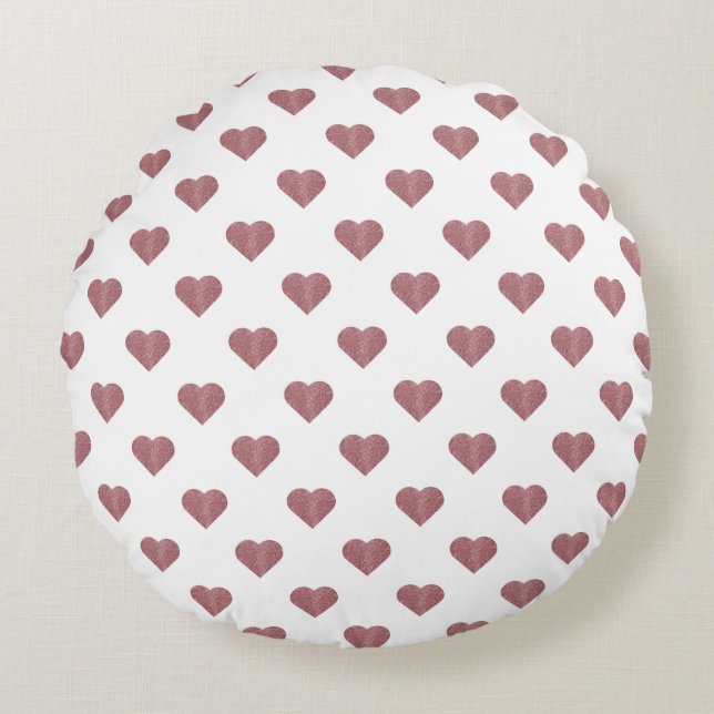 Almofada Redonda Fundo Branco dos Corações Dourados com Rosa de bri (Frente)