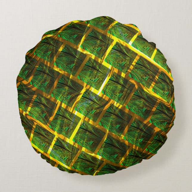 Almofada Redonda Fundo com imagem verde dourada? (Verso)