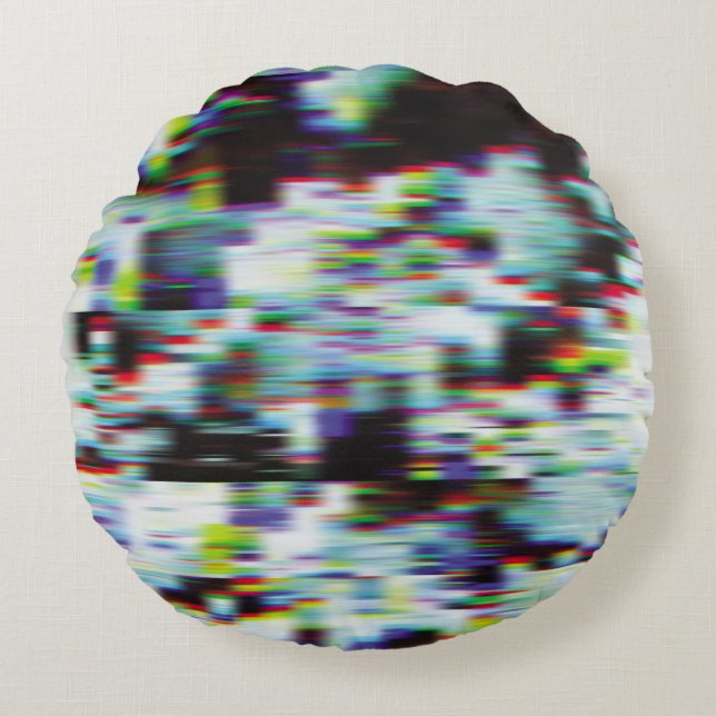 Almofada Redonda Fundo de brilho escuro, ilustração. Preto, azul, (Frente)