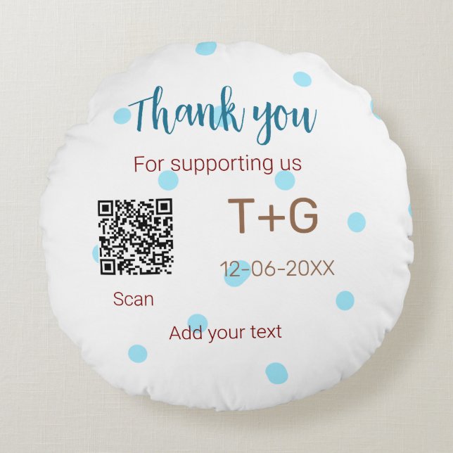 Almofada Redonda Fundo de lua de mel Adicionar código Q R nome do c (Frente)