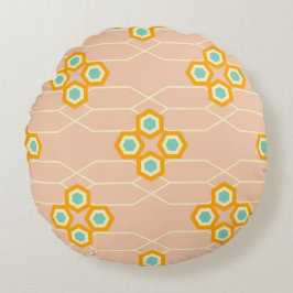 Almofada Redonda Fundo de pêssego com padrão floral hexagonal