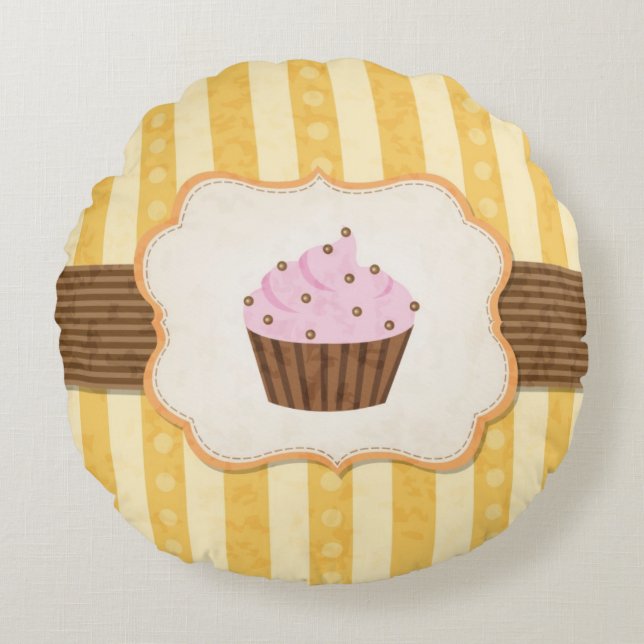 Almofada Redonda Fundo do cupcake do vintage (Frente)