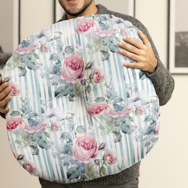 Almofada Redonda Fundo Floral do Primavera de Retro para Blush (Criador carregado)