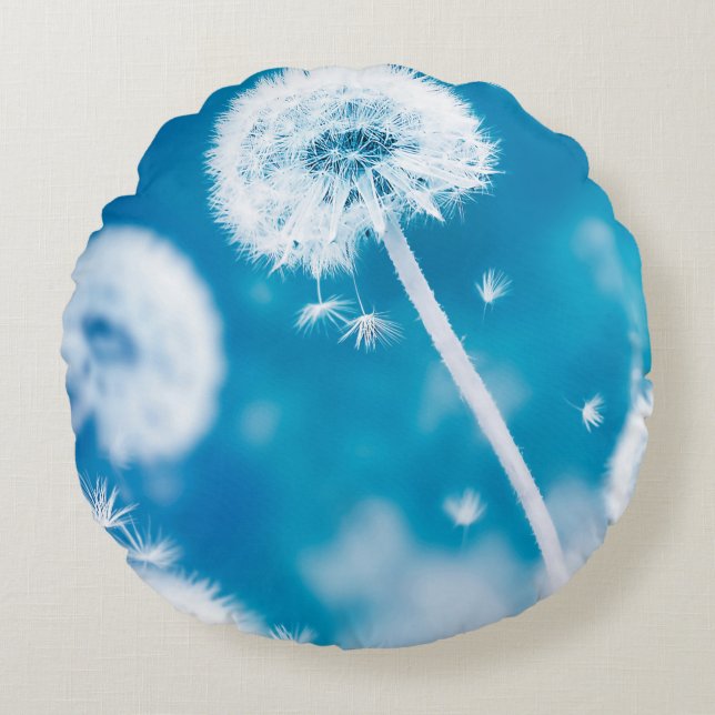 Almofada Redonda Fundo floral natural de verão. Leões brancos (Frente)