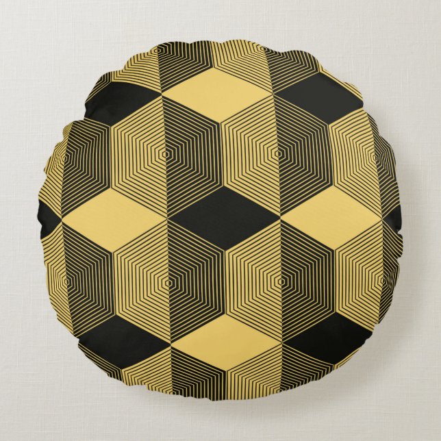 Almofada Redonda fundo geométrico abstrato. Malha hexagonal com (Frente)