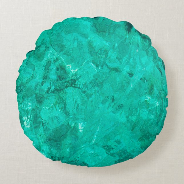 Almofada Redonda Fundo líquido de turquesa de onda azul-mar (Frente)