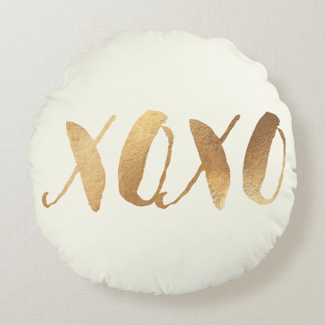 Almofada Redonda Fundo PixDezines XOXO/Faux Dourado/Hearts/DIY (Frente)