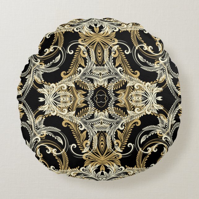 Almofada Redonda Fundo retrofloral. Ilustração Vintage. (Frente)