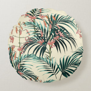 Almofada Redonda Fundo tropical com plantas da selva. Sem costura