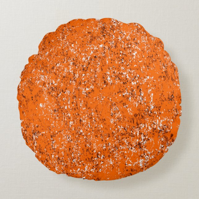 Almofada Redonda Fundo verde castanho escuro. Cor de laranja branco (Frente)