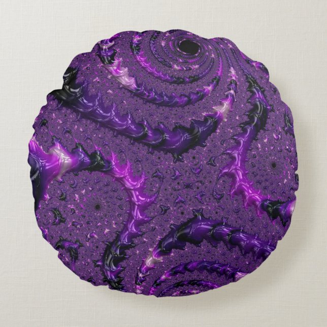 Almofada Redonda Funky Bold Boho Purple Digital Abstrato Fractal (Frente)