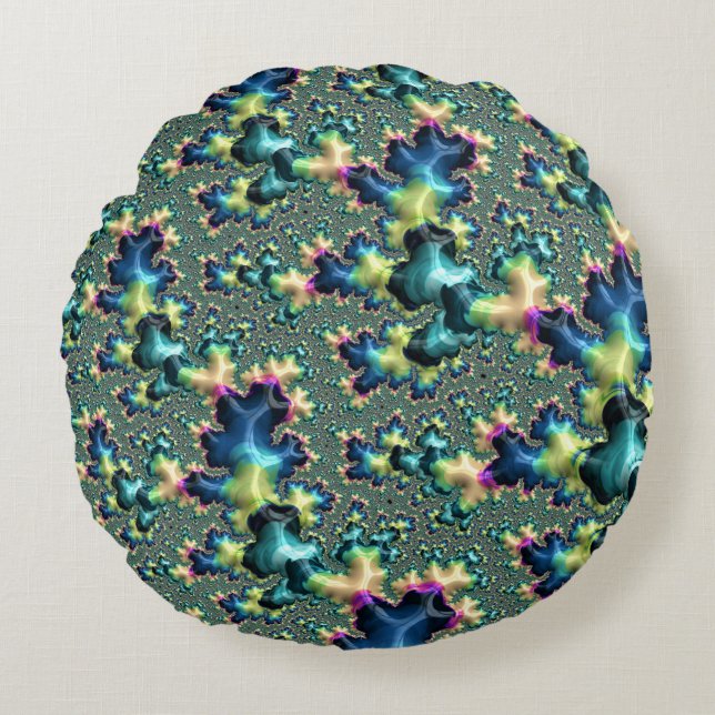 Almofada Redonda Funky Trippy Eclectic Boho Hippie Abstrato Fractal (Frente)