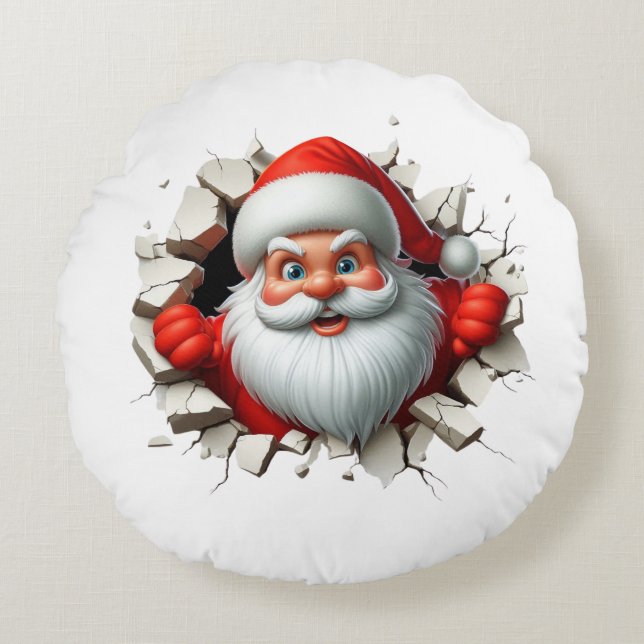 Almofada Redonda Funny 3D Santa Claus Christmas Holiday Design (Frente)