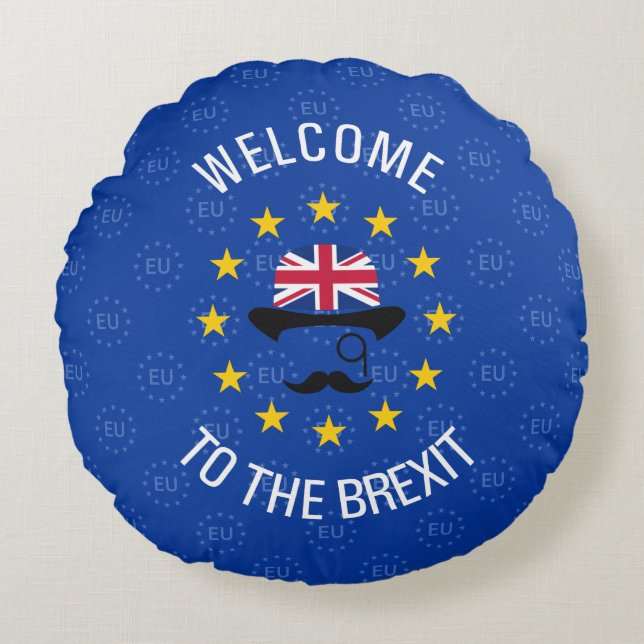 Almofada Redonda Funny Blue Yellow União Europeia Brexit Pun (Frente)