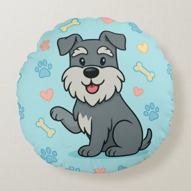 Almofada Redonda funny Cute Cartoon Schnauzer (Frente)