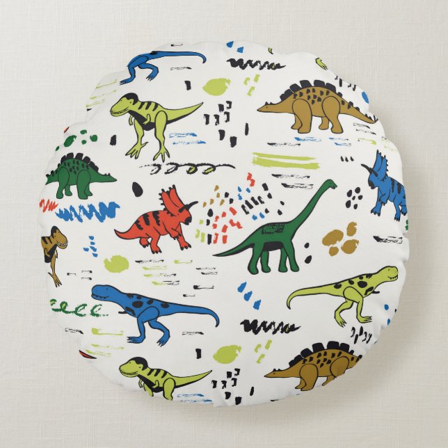 Almofada Redonda funny dinosaurs graphic color pattern (Frente)