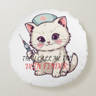 Almofada Redonda Funny Nurse Cat The Vein Finder Personalized
