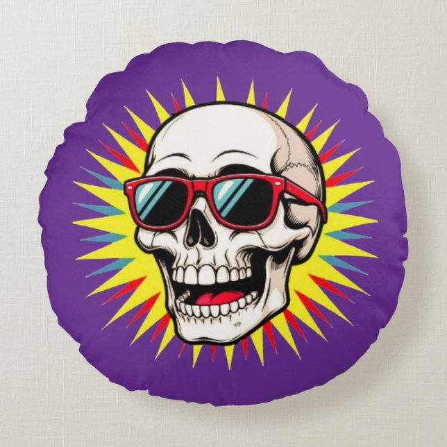 Almofada Redonda **Funny Skull With Sunglasses – Cartoon Laughing S (Frente)