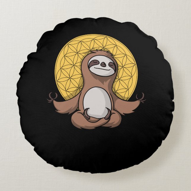 Almofada Redonda Funny Sloth Zen Yoga Meditação Animal (Frente)