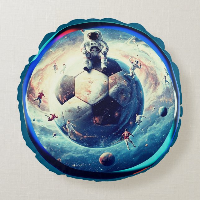 Almofada Redonda Futebol Espacial Astronauta (Frente)